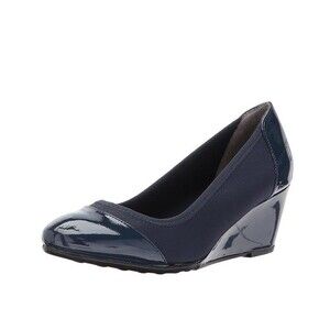 Life Stride Womens 8 W Navy Blue Patent Paneling Juliana Wedge Heel Pumps NIBHW9